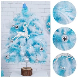 1to3 Blue Mini Christmas Tree w/Feather Ornament Cedar Home Office Decor Decoration
