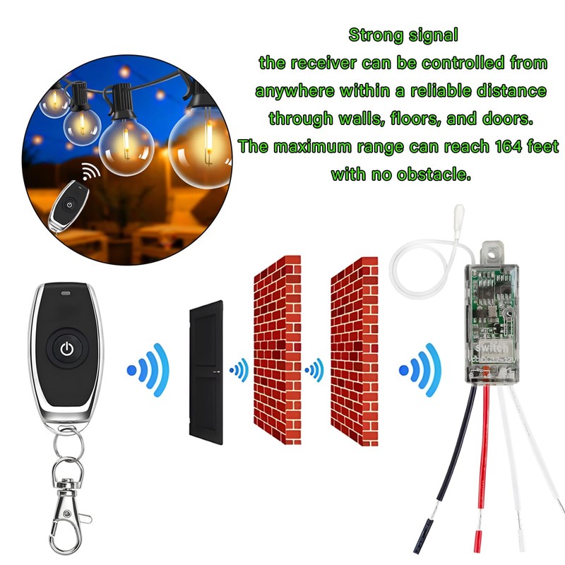 Meskliu 12v Mini Wireless Switch,Dry Contact RF Switch,DC 3.7V/5V/12V 2A