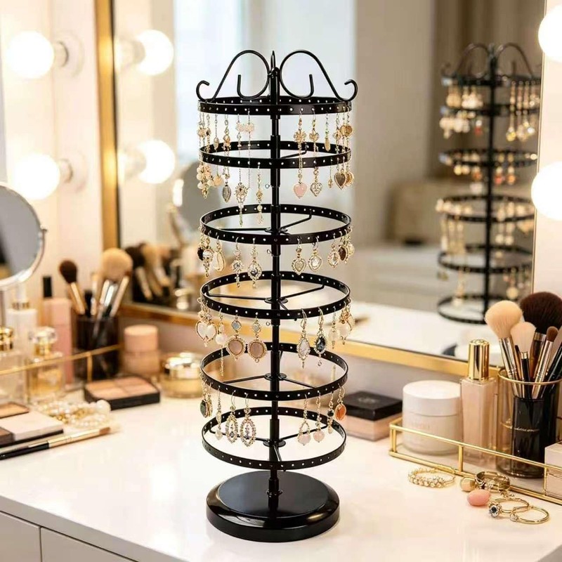SNBBGT 6 Tier Metal Rotating Earring Holder Organizer,Adjustable Hoop Storage