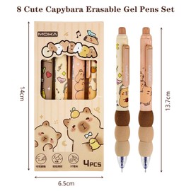 TAKONE Capybara Pen Set - 8 Erasable Ballpoint Pens with Eraser & 0.5 mm Retractable Lead - Funny Gift for Children, School & Capybara Fans