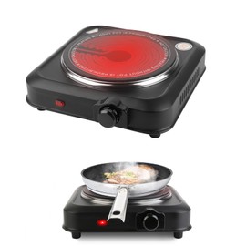KOCASO 1200W Electric Infrared Single Burner, Electric Stove for Cooking, Portable Heating Hot Plate Countertop, 7.5" Glass Cooktop Stepless Temperature Adjustments for Home RV Camping