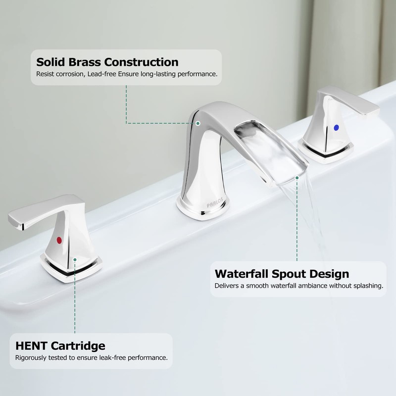 PARLOS 2-Handle Widespread Waterfall Roman Bathtub Faucet Tub Filler with