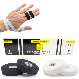 KALAHARI 4 Rolls zinc Oxide Tape Extra Long (Total 54m), White + Black. Athletic Tape, sports taping, bandage, finger taping, volleyball, climbing – Sport tape, non-elastic, 100% cotton, 1.5cm x 13.7m