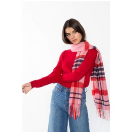 JENNIE LIU Womens 100% Cashmere Scarf (MP16-G1962-PinkRedNavy, Tartan Plaid Checked)