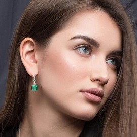 Austrian Crystal Cube Drop Dangle Earrings for Women Fashion 14K Gold Plated Hypoallergenic Jewelry (Green)