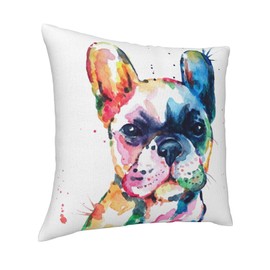 VARUN Creative Multicolored French Bulldog Throw Pillow Covers Watercolor Puppy Animal Art Painting Square Pillowcases for Home Decor Sofa Car Bedroom Pillow case 18x18inch