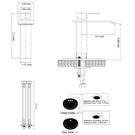 Black Bathroom Faucet Gold Waterfall One Handle 1-3 Hole Lavatory Vanity Sink Faucet with Water Supply Hose Deck Mount Commercial