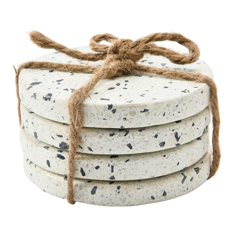 Main + Mesa Round Terrazzo Coasters, White, Set of 4