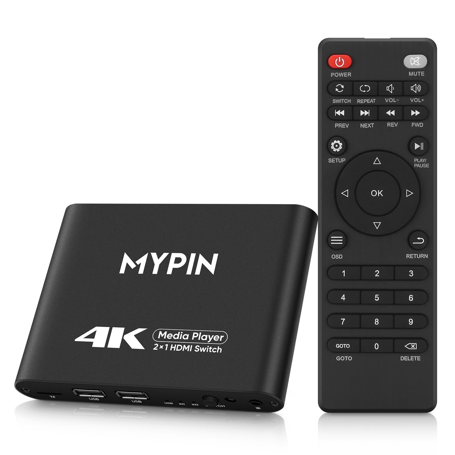 MYPIN 4K Media Player with 2 in 1 Output HDMI Switching Function, 2 ...