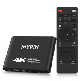 MYPIN 4K Media Player with 2 in 1 Output HDMI Switching Function, 2 Port HDMI Switch, Automatic Switching with Remote Control Supports Picture/Music/Video Looping/Automatic Playback