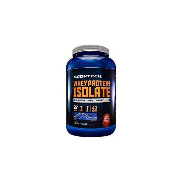 BODYTECH Whey Protein Isolate Powder - Rich Chocolate (3 lbs./43 Servings)