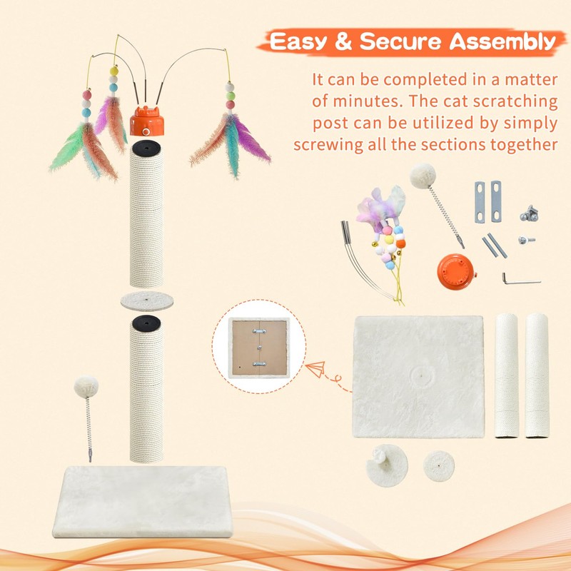 YARUOMY Cat Scratching Post ，33.4" Sisal Rope Cat Scratcher Tall