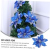 Ciieeo 5Pcs Blue Hexagonal Gold Thread Christmas Decorative Flowers for