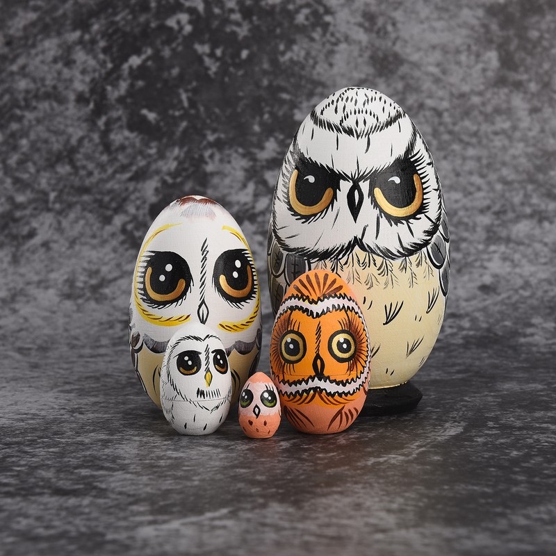 5PCS Owl Nesting Egg Cute Owl Animal Nesting Dolls Wooden