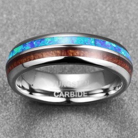 Corato Blue Opal Tungsten Wedding Band Domed 6MM Hawaiian Wood Tungsten Carbide Ring Size 11.5