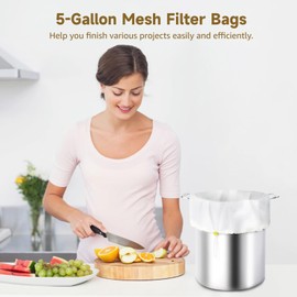 5 Pcs 5-Gallon Mesh Filter Bags, 5 Colors Bucket Liner Bags, All-mesh Storage Bags, Reusable Washable Mesh Bags, Top Opening Strainer Bags with Filter Screen & Storage Pouch for Garden