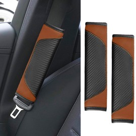 ongfuwu 2PCS Car Seat Belt Cover Pad, Soft Carbon Fiber Leather Seatbelt Shoulder Protector for a More Comfortable Driving, Universal Safety Belt Strap Cover to Protect Your Neck (Coffee)
