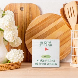 IRTAGANNY Funny Golf Court Wooden Box Sign Desk Decor, Gifts for Golf Lovers, Golfer Golfing Gifts Wood Block Sign Decorations for Home Bedroom Office Wall Tabletop Shelf Decor, 5x5 Inch