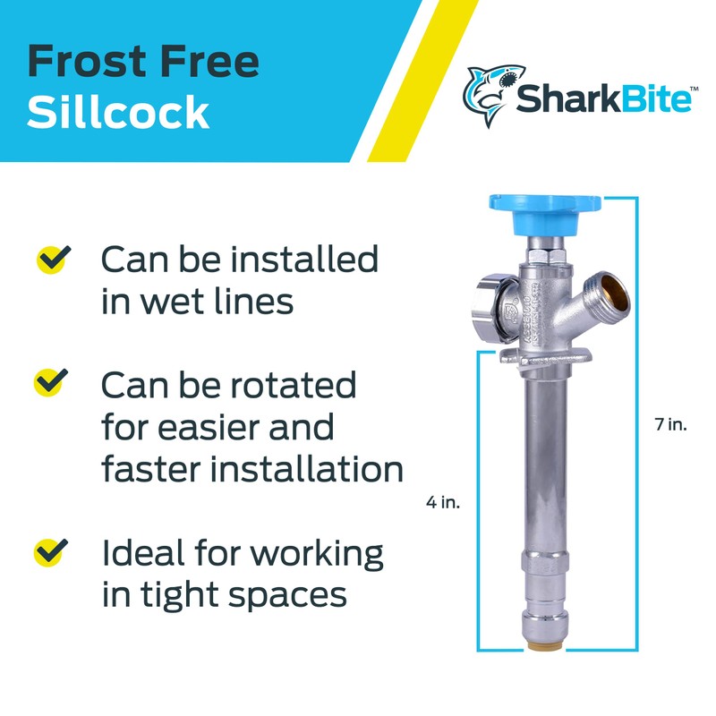 SharkBite 4 Inch Frost Free Sillcock, 1/2 x 3/4 Inch