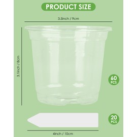 PACETAP 60Pack 3.5 Inch Reinforced Clear Nursery Pots with Drainage Holes, Variety Pack Plastic Plant Pots with 20 Plant Labels for Indoor Outdoor Flower Seed Starter