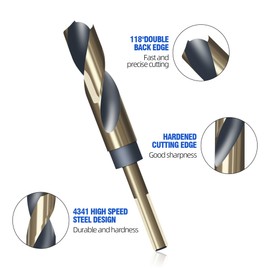 HUHAO Reduced Shank Twist Drill Bits 12mm Black Nitride & Gold Titanium Coated HSS 4341 with 10mm Shank,118-Degree Split Point, Metal Drill Bit for Stainless Steel Alloy Metal Plastic Wood
