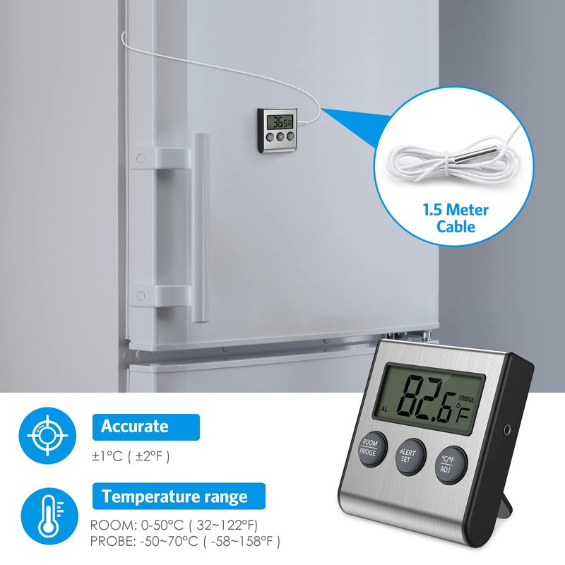 Upgraded Refrigerator Thermometer, Freezer Thermometer with High & Low Temperature