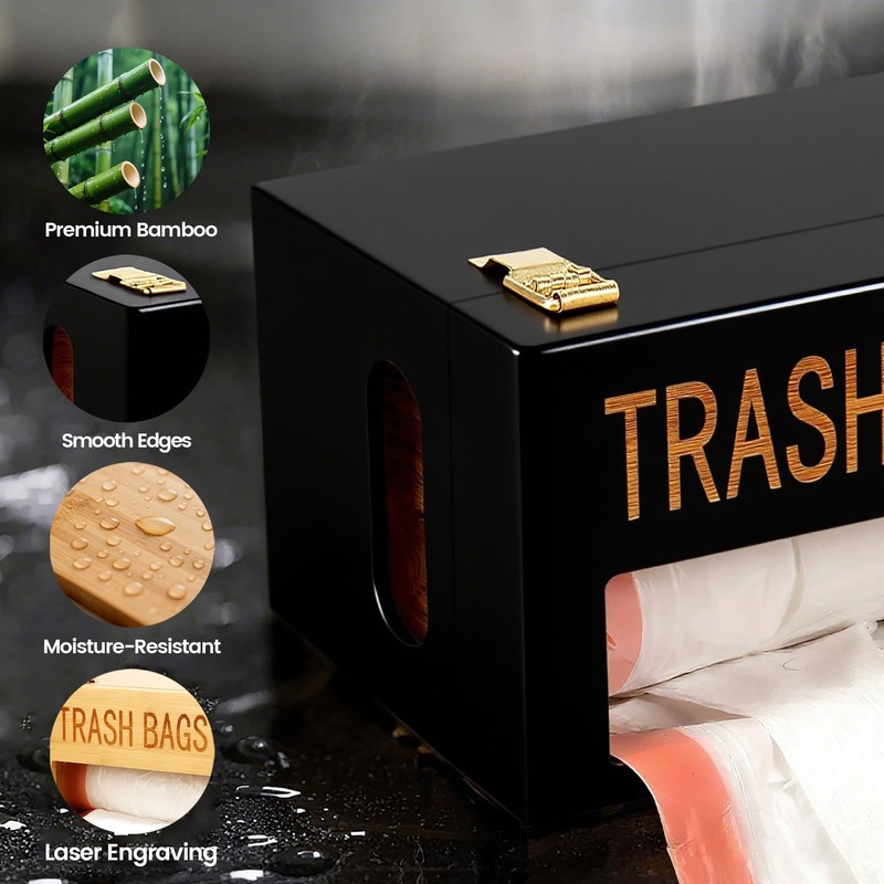 Libreshine Extra Large Black Bamboo Trash Bag Organizer Roll Holder,
