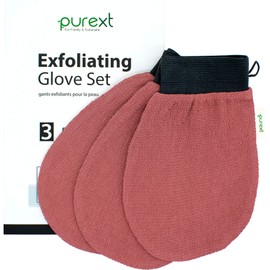 PureXT 3 Exfoliating Gloves - Kessa Hammam Body Scrubber - Fake Tan Remover Exfoliator Mitts (250D)
