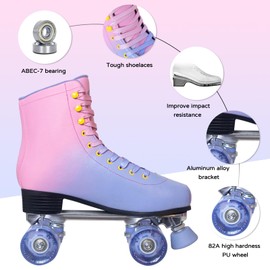 Roller Skates for Women with PU Leather Unisex-Adult Indoor Outdoor Derby Skate Women Size 7 High-top Double Quad Girls Skates Adjustable Rubber Braking for Beginner
