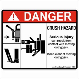 Crane Safety Sticker Crush Hazard Warning Moving Outriggers