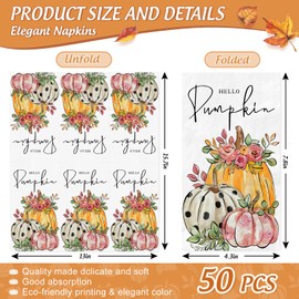 Generic 50Pcs Fall Guest Napkin Hello Pumpkin Disposable Paper Napkin Autumn Dinner Hand Napkin for Thanksgiving Harvest Bathroom Supplies, 4.3 x 7.8 inch