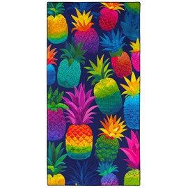 Violetpos Rainbow Pineapple Beach Towel, Extra Large 180x90 cm 250GSM Microfibre, Sand Free Quick Dry, Ideal Vacation Gifts with Carry Bag for Pool Cruise Camping