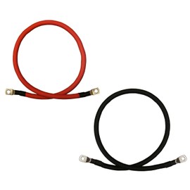 2 AWG Gauge Red + Black Pure Copper Battery Inverter Cables Solar, RV, Car, Boat 3ft 3/8 + 5/16 in Lugs