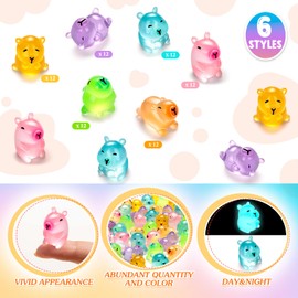 36PCS Luminous Mini Resin Capybara Miniature Capybara Figurines Glow in The Dark, Cute Tiny Capybara Toys for Crafts Fairy Garden Landscape Capybara Birthday Decorations (6 Style)
