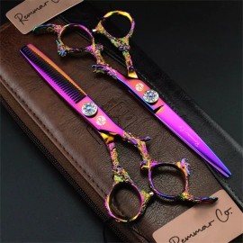 Remmar Co Set 2 Tijeras + Peines 6  Estilista Barbero Estuche Tornasol