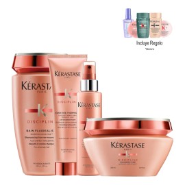 Kit Tratamiento Para Cabello Rebelde Antifrizz Kerastase Discipline Shampoo, Acondicionador, Termoprotector y Mascarilla