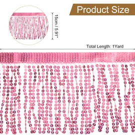sourcing map 1 Yard 6 Inch Sequins Fringe Trim, Sequins Lace Sparkling Fringe Trim Tassel Ribbon for DIY Latin Dance Dress Clothing Sewing Craft Decor (Pink)