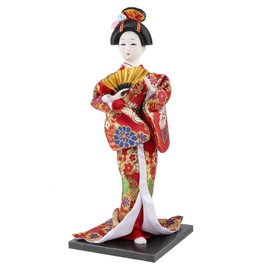 lachineuse - Japanese Doll Made of Red Kimono - Traditional Asian Doll 31 cm - Japanese Decoration Living Room - Geisha Figure - Handmade - Decorative House Asia Japan, Red