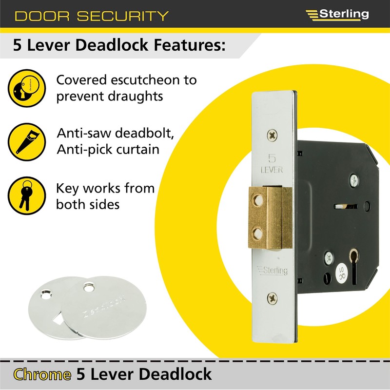 Sterling MLD530N 76mm 5 Lever Deadlock Chrome