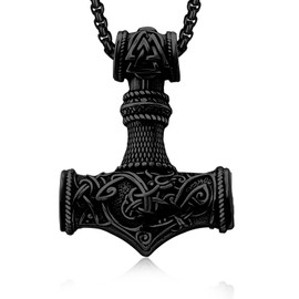 DOTBJ Black Gold Thors Hammer Necklace 925 Sterling Silver Mjolnir Pendant with Stainless Steel Chain 22"+2"