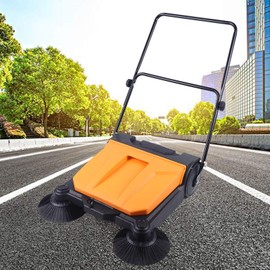 Floor Push Sweeper Industrial Manual Sweeping Broom Machine Commercial Road Cleaning Sweeper Tool for Pavement Street Lawn Garden, 26.77 in Sweeping Width, 2720㎡/h