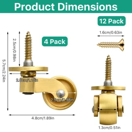 Akamino Set of 4 Heavy Duty Castor Wheels 25mm,Solid Brass 360°Swivel Wheels for Furniture, Universal Castors for Moving Furniture and Trolley