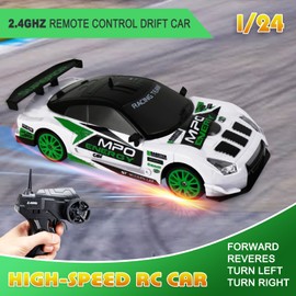 Remote Control Car RC Drift Car 2.4GHz 1:24 Scale 4WD 15KM/H High Speed Model Vehicle LED Lights Drifting Tire Racing Sport Toy Car for Adult Boy Girl Kid Gift 2Pcs Rechargeable Batterie