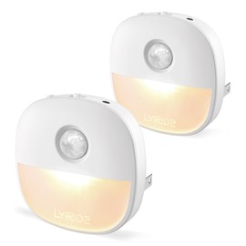 Lyridz Night Lights Plug Into Wall, Dusk to Dawn Sensor, Motion Sensor Night Light, 1-50lm Dimmable LED Night Light Indoor for Bedroom, Bathroom, Stairs, Hallway, Toilet, Garage, (2 Pack)