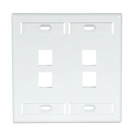 Leviton 4-Port Dual Gang QuickPort Wallplate with ID Windows, 42080-4WP, White