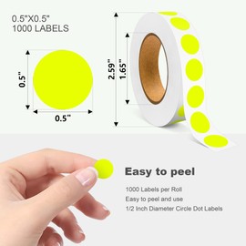 TRTAPE 1/2 Inch Circle Sticker Labels,Pack of 1000 Round Color Coding Circle Dots Stickers Labels,Dot Stickers Label Sticker for Home Office(Fluorescent Yellow)