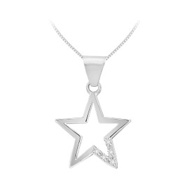 Tuscany Silver Sterling Silver Women's Cubic Zirconia Open Star Pendant on Adjustable Curb Chain Necklace 41cm/16"-46cm/18"