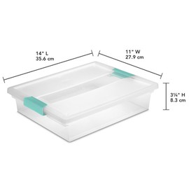 Sterilite Clip Box, Stackable Small Storage Bin with Latching Lid, Plastic Container to Organize Office, Crafts, Clear Base and Lid, Large, 1-Pack