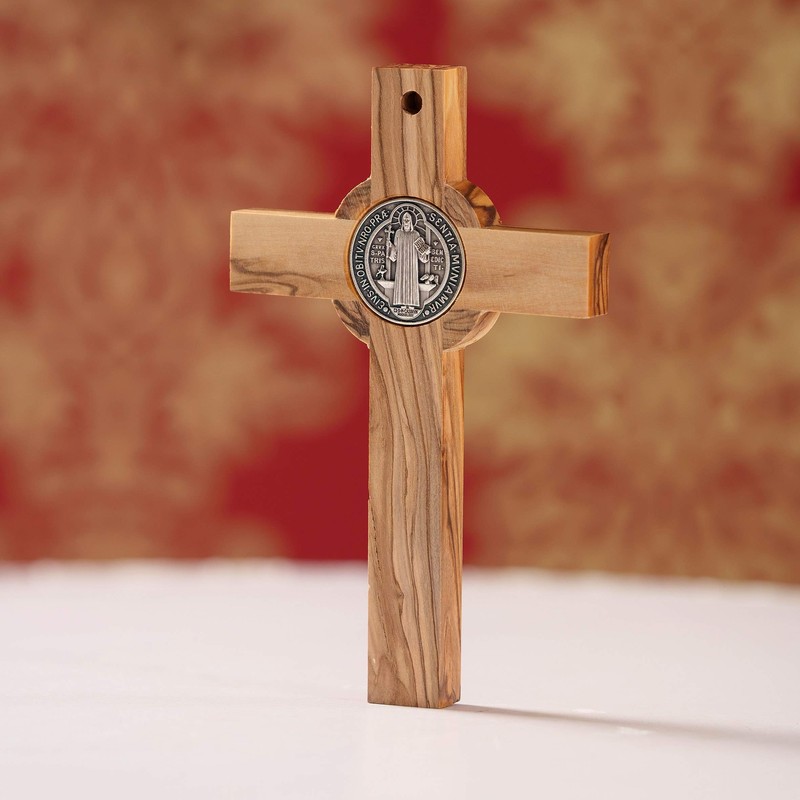 KASSIS Olive Wood St. Benedict Cross for Hanging Benedict Cross