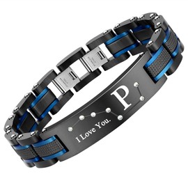 Zillaly men's stainless steel dual color bracelet, black and blue ion plated black, gift for men's husbands, fathers, and sons (blue-blackP)